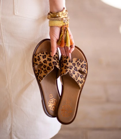 sandalias planas animal print leopardo de mujer porronet chloe