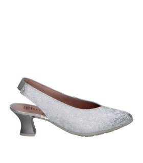 ZAPATO DE PIEL DESTALONADO CON TACÓN CÓMODO PITILLOS 11180 PLATA