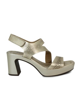 SANDALIAS DE PIEL METALIZADA CON TACÓN PARA MUJER PENELOPE 6420 PLATINO
