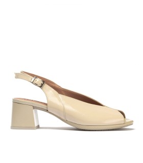 SANDALIAS DESTALONADAS DE PIEL CON TACÓN CÓMODO PARA MUJER PITILLOS 11212 CREMA