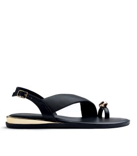 SANDALIAS PLANAS DE PIEL PARA MUJER CON DETALLE METÁLICO GIOSEPPO STONY NEGRO