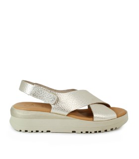 SANDALIAS DE PIEL CON PLANTA DE GEL PARA MUJER APLAUSO 6621 PLATINO