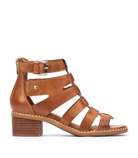 SANDALIAS DE TACÓN BLOQUE CON CREMALLERA PARA MUJER PIKOLINOS BLANES W3H-1823 CUERO