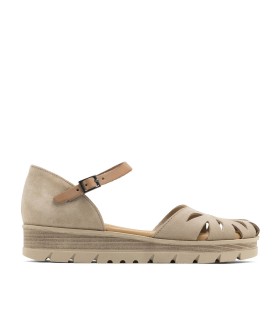 SANDALIAS DE PIEL DE SERRAJE CON CUÑA PARA MUJER PORRONET BRUNA 3250 TAUPE