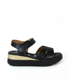 SANDALIAS CONFORT DE PIEL CON VELCRO PARA MUJER APLAUSO 5673 NEGRO