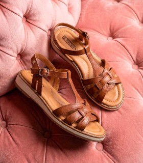 SANDALIAS DE PIEL CON HEBILLA PARA MUJER PIKOLINOS ROQUETAS W9B-0789 CUERO