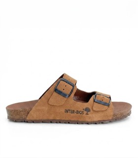 SANDALIAS PLANAS BAERFOOT DE DOBLE HEBILLA PARA MUJER INTERBIOS 1005 CAMEL