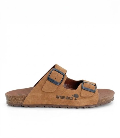 SANDALIAS PLANAS BAERFOOT DE DOBLE HEBILLA PARA MUJER INTERBIOS 1005 CAMEL