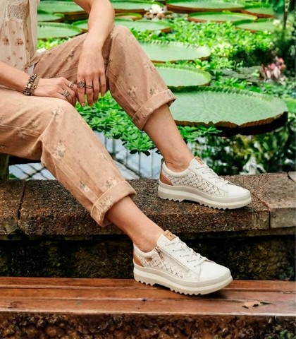 ZAPATOS DE MUJER CORDONES Y CREMALLERA VIGO W3W-6841C1 BEIGE