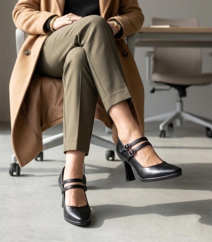 ZAPATO DE SALÓN CON DOBLE HEBILLA DESIREE SAGA 9 NEGRO