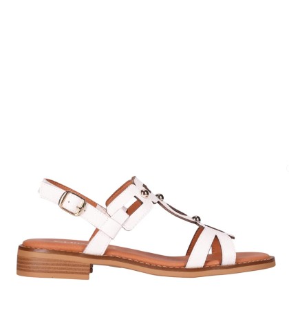 SANDALIAS DE PIEL CON APLIQUES METÁLICOS PARA MUJER CHIKA 10 MILENA 02 BLANCO