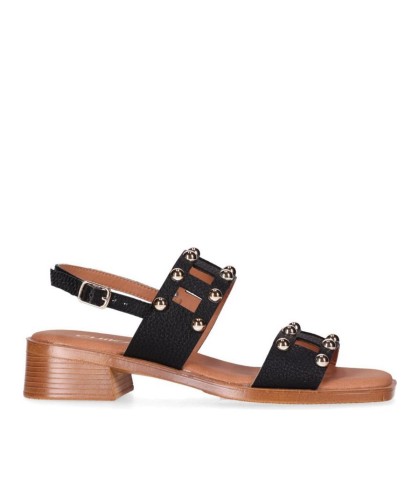 SANDALIAS DE PIEL NEGRAS CON APLIQUES METÁLICOS PARA MUJER CHIKA 10 BINKA 13 NEGRO
