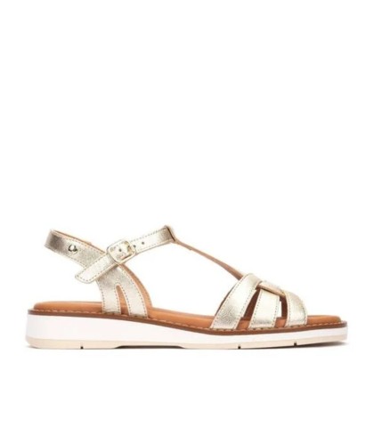 SANDALIAS DE PIEL CON HEBILLA PARA MUJER PIKOLINOS ROQUETAS W9B-0789CL ORO