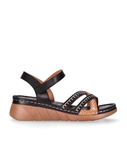 SANDALIAS DE PIEL CON CUÑA CONFORT PARA MUJER CHIKA 10 RELAX 04 NEGRO