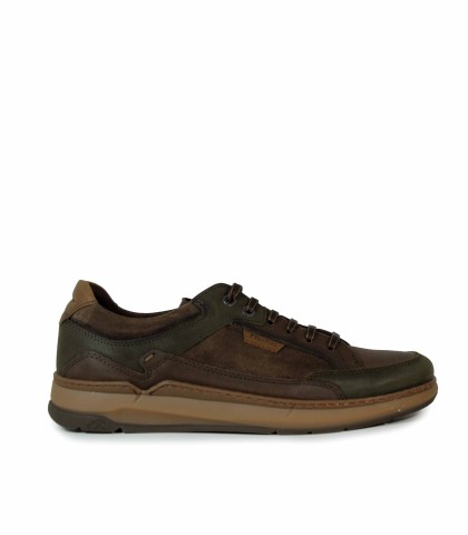 ZAPATO DEPORTIVO DE PIEL PARA CABALLERO CON CORDONES FLUCHOS F2279 CAFÉ
