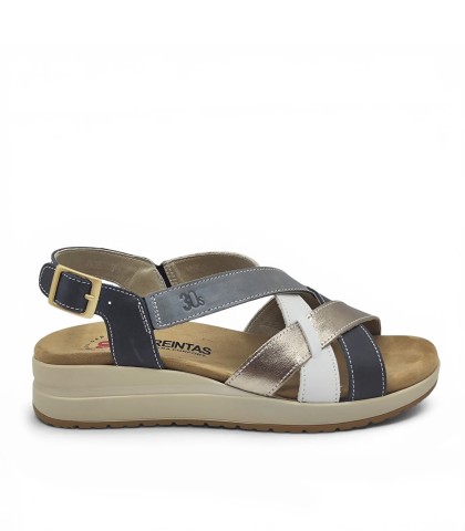 SANDALIAS DE PIEL CON PLANTILLA EXTRAIBLE PARA MUJER APLAUSO 4535 COMBI AZUL