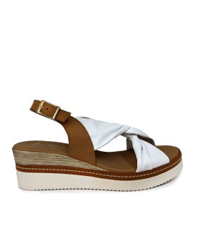 SANDALIAS DE PIEL CON CUÑA Y PLANTA DE GEL PARA MUJER APLAUSO 229 BLANCO