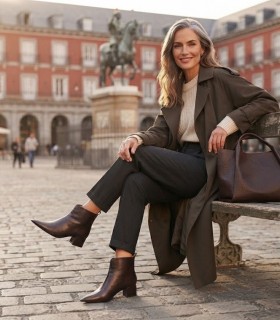 BOTÍN DE TACÓN BAJO DE PIEL DESIREE RABAT 7 MARRÓN