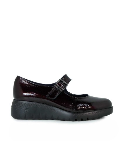 ZAPATO CONFORT DE PIEL CHAROL CON HEBILLA FLUCHOS F2247 BURDEOS
