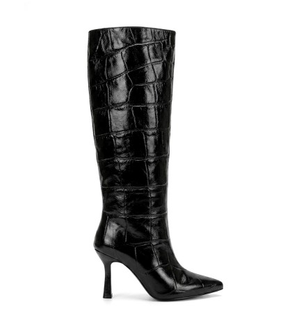BOTA DESIREE SHEILA 4 EN PIEL NEGRO CON GRABADO REPTIL