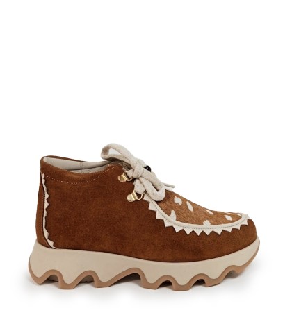 BOTINES DE PIEL DE MUJER CON ANIMAL PRINT APLAUSO MAGDA 023 CAMEL