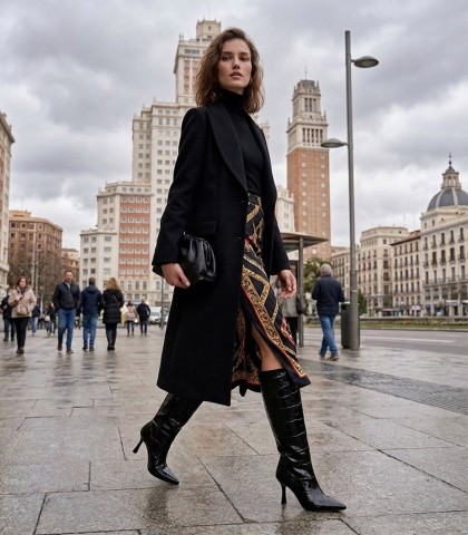 BOTA DESIREE SHEILA 4 EN PIEL NEGRO CON GRABADO REPTIL