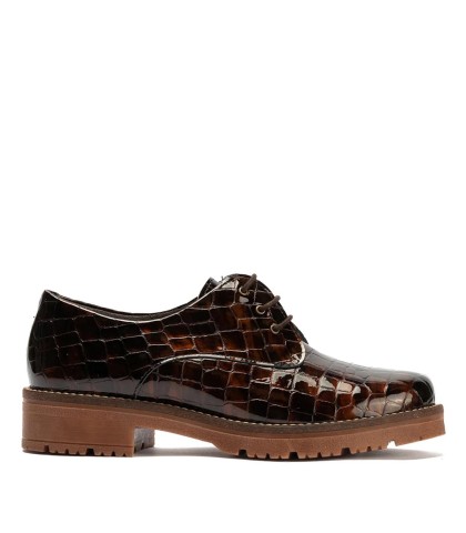 ZAPATO DE CORDONES EN PIEL CHAROL COCO MUJER PITILLOS 10771 MARRÓN