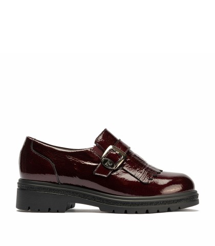 MOCASINES BURDEOS DE PIEL CON ANTIFAZ Y FLECOS PARA MUJER PITILLOS 10783