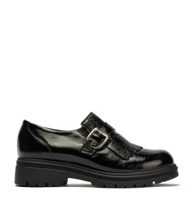 MOCASINES NEGROS DE PIEL CON ANTIFAZ Y FLECOS PARA MUJER PITILLOS 11572