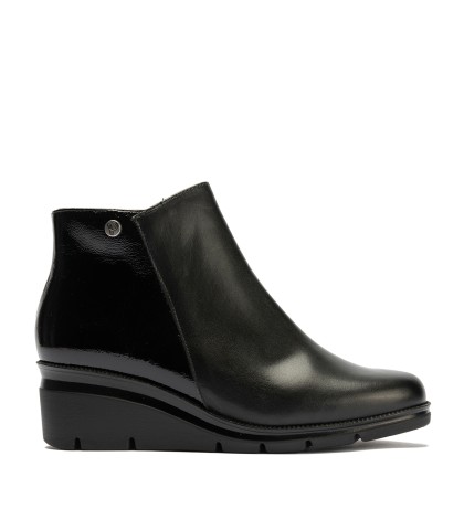 BOTÍN DE PIEL CON CUÑA BAJA PARA MUJER PITILLOS 11536 NEGRO