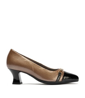 ZAPATOS DE TACÓN CÓMODO PARA MUJER PITILLOS 11682 NEGRO/TOPO