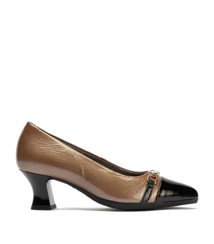 ZAPATOS DE TACÓN CÓMODO PARA MUJER PITILLOS 11682 NEGRO/TOPO