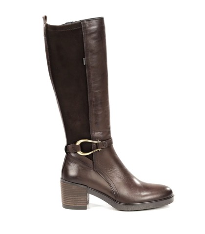 BOTA DE CAÑA ALTA DE PIEL CON TACÓN CÓMODO DORKING AROMA D-9752 MARRÓN