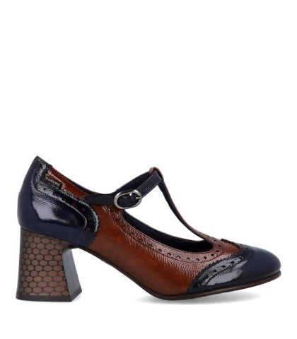 ZAPATO RETRO DE TACÓN EN PIEL CON CIERRE HEBILLA DORKING DACY D9618 MARINO