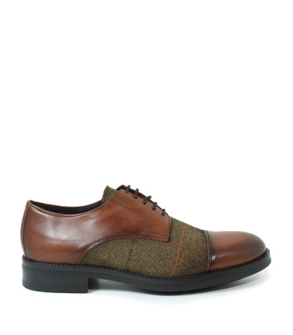 ZAPATO BLUCHER EN PIEL Y TEXTIL TWEED DE CABALLERO KEEP HONEST 01184 MARRÓN