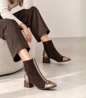 BOTÍN TACÓN MEDIO HISPANITAS ALMOND VELOUR - HI265016 TAUPE