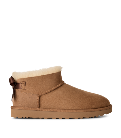 BOTAS DE MUJER UGG ULTRA MINI BAILEY BOW EN PIEL DE OVEJA Y LAZO POSTERIOR CHESTNUT