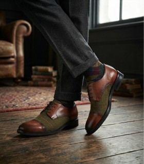 ZAPATO BLUCHER EN PIEL Y TEXTIL TWEED DE CABALLERO KEEP HONEST 01184 MARRÓN