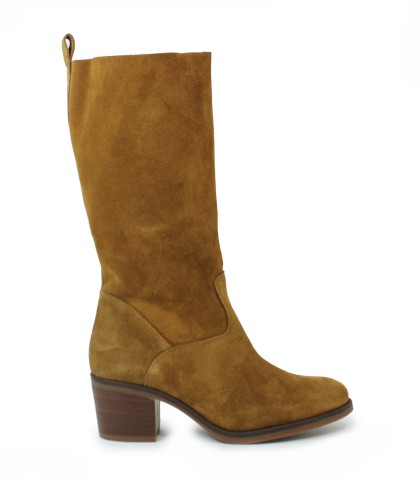 BOTA DE CAÑA MEDIA APLAUSO EN PIEL DE SERRAJE COLOR MARRÓN