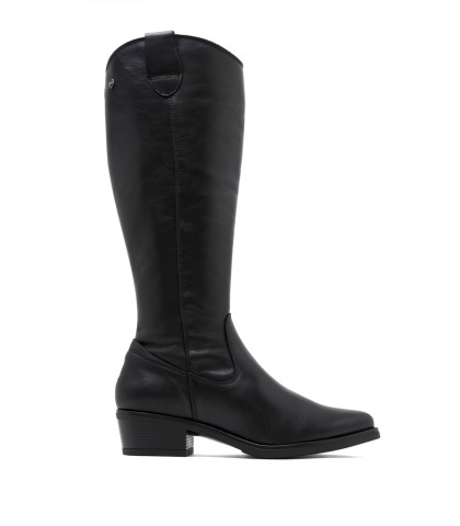 BOTA DE PIEL NEGRA PORRONET MACARENA CAÑA ANCHA AE4895 NEGRO