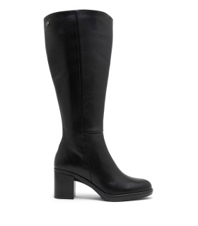 BOTA DE CAÑA ANCHA EN PIEL CON TACÓN PORRONET AE4898 NEGRO