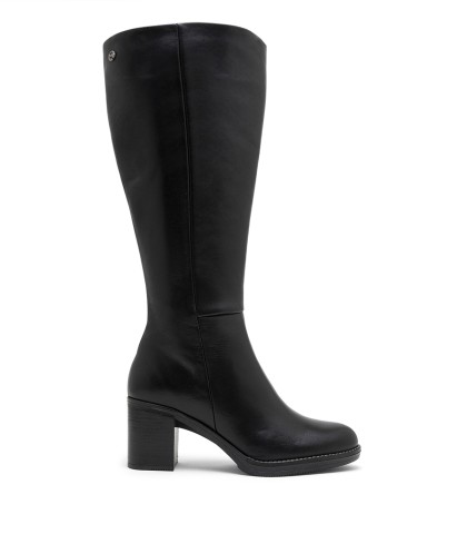 BOTA DE CAÑA ANCHA EN PIEL CON TACÓN PORRONET AE4898 NEGRO
