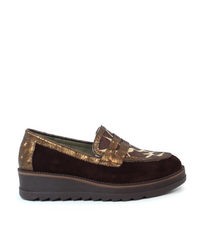 MOCASINES DE PIEL APLAUSO EN COMBINACIÓN DE TEXTURAS Y ESTAMPADOS NOEL 023 MARRÓN
