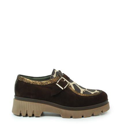 ZAPATOS MONKSTRAP DE PIEL CON HEBILLA Y SUELA TRACK EN COMBINACIÓN DE TEXTURAS TARIFA 01 MARRÓN