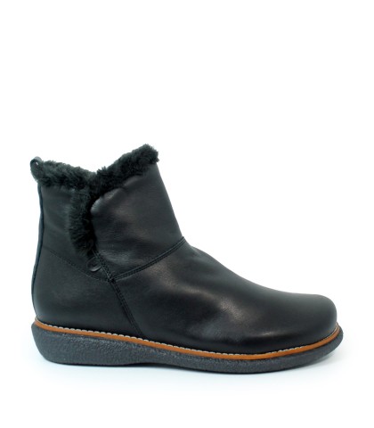BOTÍN PLANO DE PIEL CON CUELLO DE PELO APLAUSO 2873 NEGRO