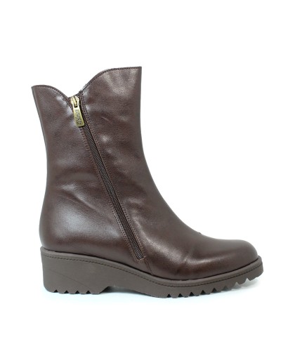 BOTINES DE CAÑA ELEVADA EN PIEL MARRÓN CON MINICUÑA PARA MUJER VALERIA´S 2841