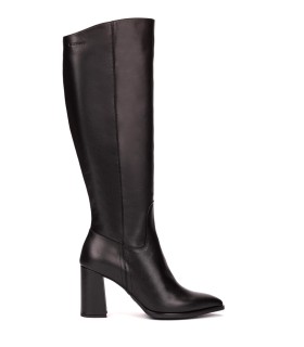 BOTAS DE PIEL LISA NEGRAS CON TACÓN ALTO WONDERS AURORA M-5443