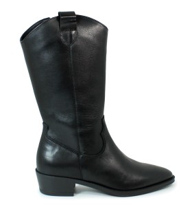 BOTA DE MUJER EN PIEL LISA NEGRA ESTILO COWBOY CON TACÓN APLAUSO JUBIA